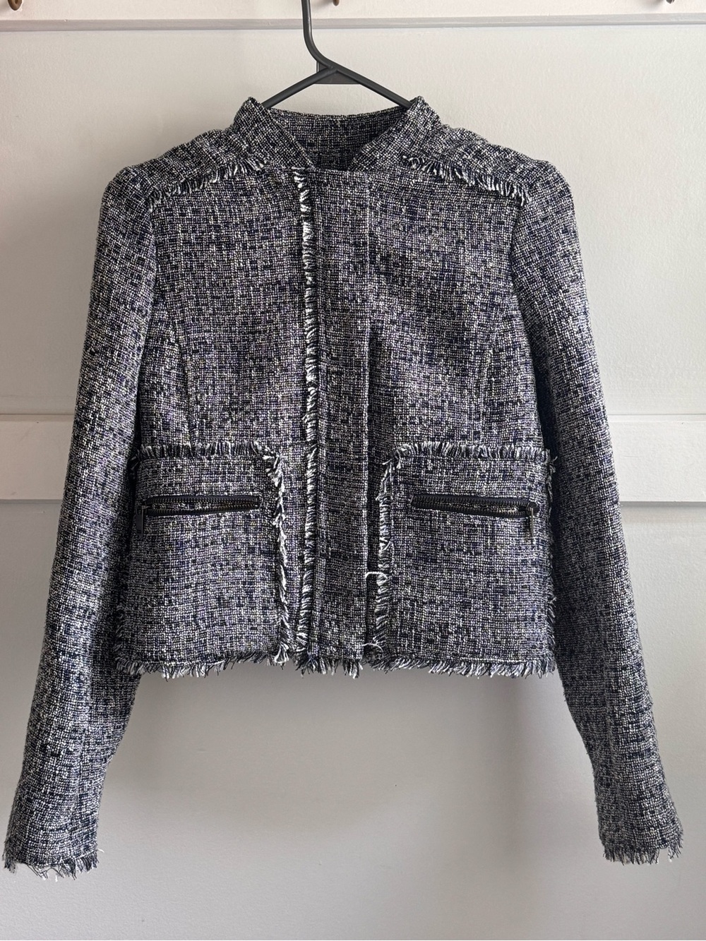 Banana Republic Dark Blue & White Tweed Cropped Blazer